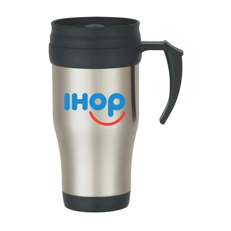 Picture of Custom Printed 16 oz. Stainless Steel Travel Mug With Slide Action Lid And Plastic Inner Liner