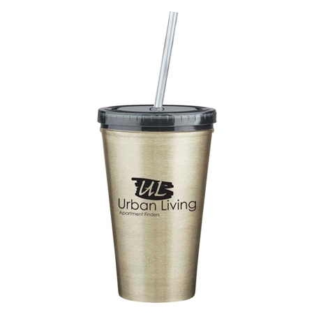 Picture of Custom Printed 16 oz. Stainless Steel Double Wall Tumbler With Straw