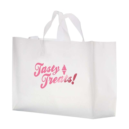 Picture of Custom Printed Foil Stamped Clear Frosted Daisy Soft Loop Shopper Bag