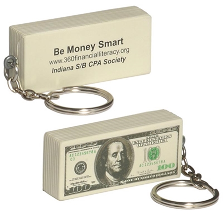 Picture of Custom Printed $100 Bill Key Chain Stress Ball